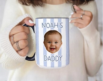 Baby Face Mug, Stripes Baby Face Gift, Custom Baby Face Photo Dad Cup, Kids Photo Fathers Day Mug, Personalized Photo Mug For Dad From Kid