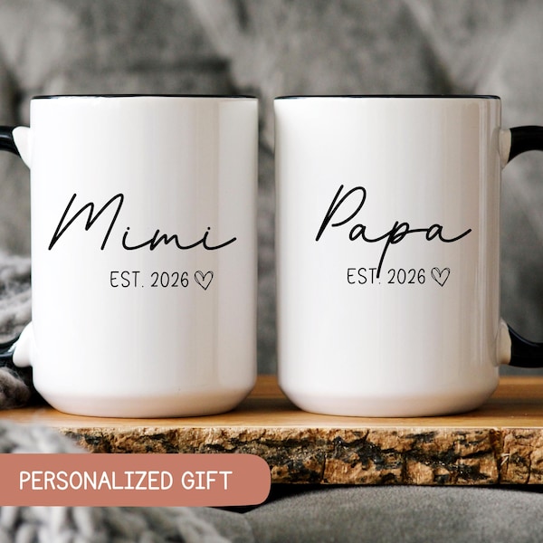 Mimi Papa Pregnancy Announcement, New Mimi Gift, New Papa Gift, Mimi and Papa Mug Set, New Baby Announcement, New Grandma Grandpa Gift Mug
