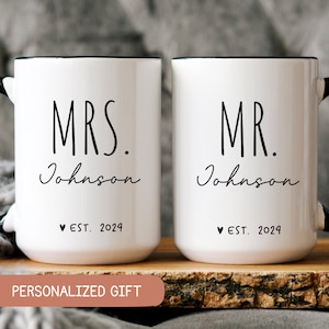 Personalized Mr and Mrs Coffee Mugs, Custom Mr Mrs Coffee Mugs, Husband and Wide Mugs, Bride and Groom Set, New wife Gift