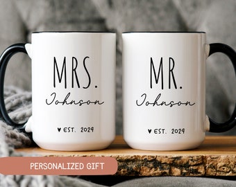 Personalized Mr and Mrs Coffee Mugs, Custom Mr Mrs Coffee Mugs, Husband and Wide Mugs, Bride and Groom Set, New wife Gift