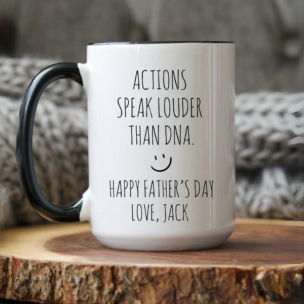 Personalized Stepdad Father's Day gifts, Funny Gifts for Stepfather, Father's Day Gifts From Kids, Bonus Dad Mug, Actions Speak Louder Dna