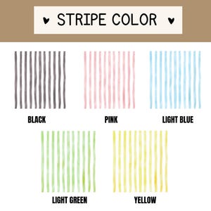K&ouml;nnte beinhalten: Grafik mit Streifenfarboptionen: Schwarz, Rosa, Hellblau, Hellgr&uuml;n und Gelb. Jede Farbe wird durch ein vertikales Streifenmuster dargestellt. Der Text "STRIPE COLOR" befindet sich oben.