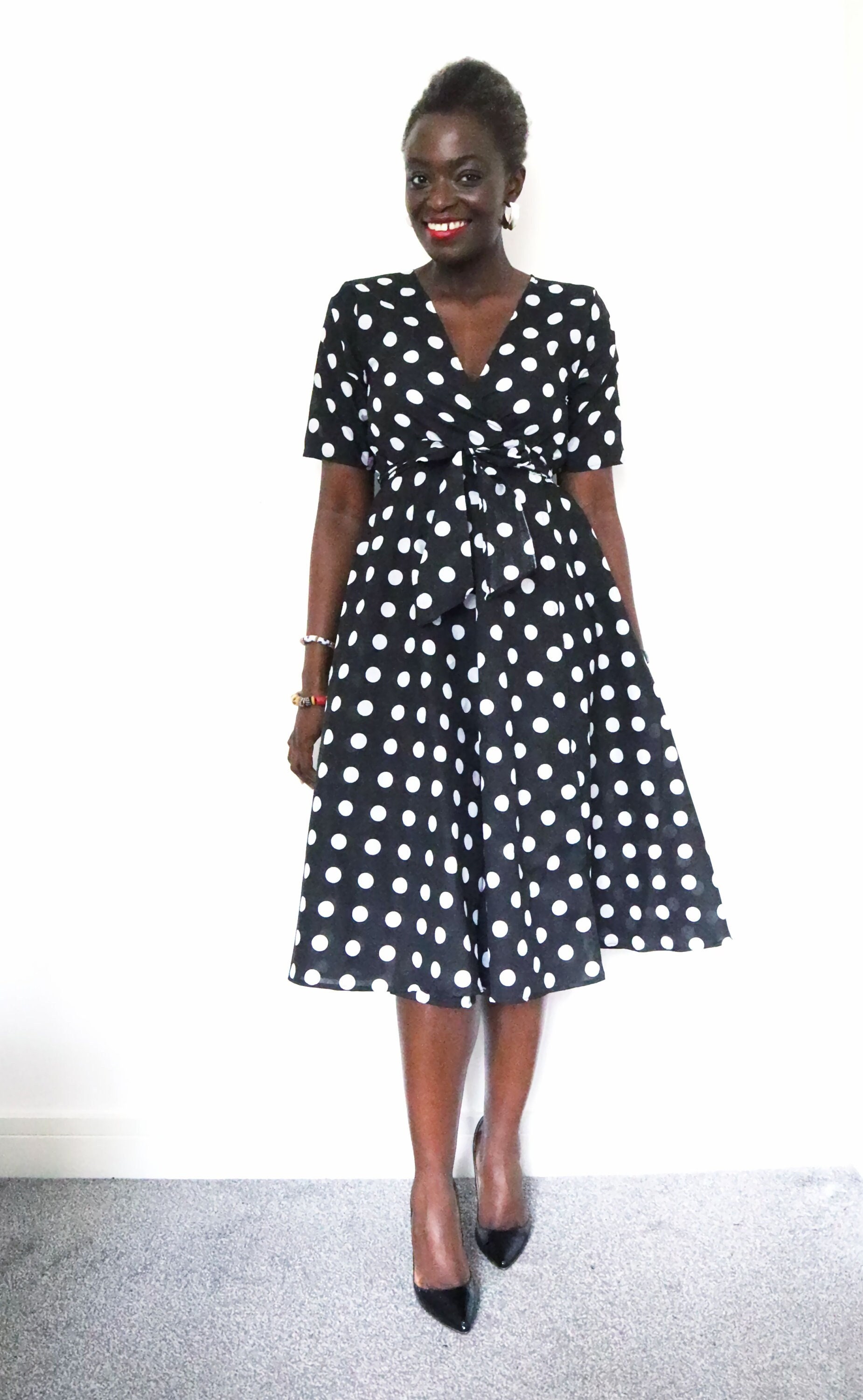 Black and white polka dot best sale wrap dress