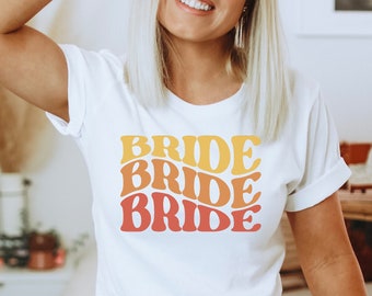 Overhemd BRUID | overhemden voor bruid | uniek bruidsshirt | bachloretteshirts | Bruidshirt jaren 70 | T-shirt met golvende bruid | T-shirt bruid