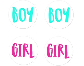 Gender Reveal Stickers, boy/girl stickers, blue and pink gender reveal stickers, baby shower decor, neon gender reveal stickers