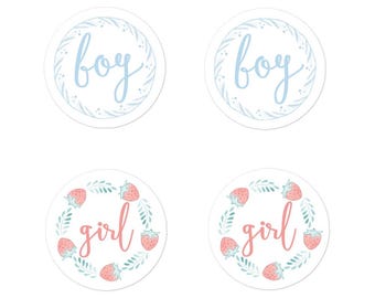 Gender Reveal Stickers, boy/girl stickers, blush and pale blue gender reveal stickers, baby shower decor