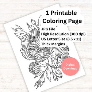Mindful Coloring Page, Plants and Flowers Coloring Page, Self Care, Coloring Page, Art Therapy, Activity for Adults and Teens, Printables