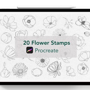 20 Procreate Flowers, Doodle Stamps | 20 Procreate Doodle Brushset | Floral Stamp Bundle | Procreate Brushset | Commercial Use