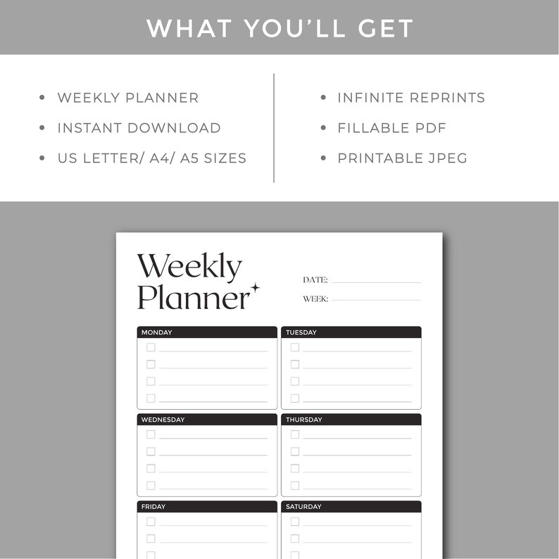 Weekly Planner Printable Goal Tracker Weekly Fitness Etsy