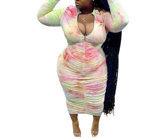 long sleeve tie dye bodycon dress Chic YC Women's Ribbed Tie Dye Bodycon Maxi Dress Square Neck Long Sleeve Casual Evening Dress Orange / S main image 1