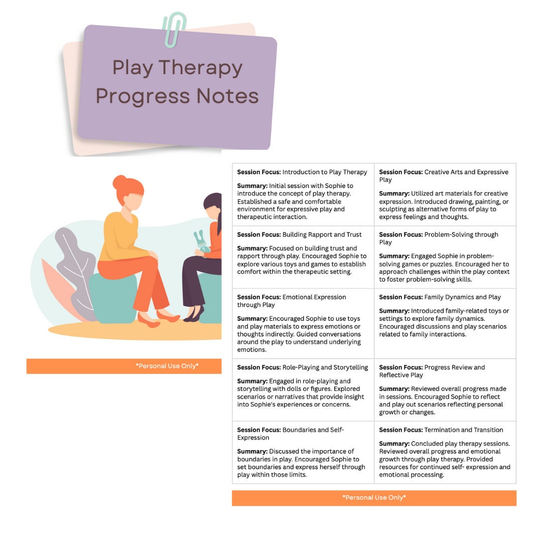 Play therapy progress notes for counselors and therapists instant