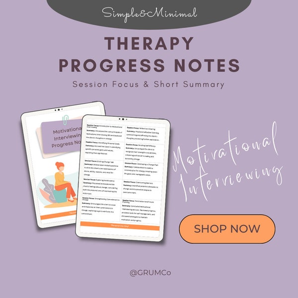Motivational Interviewing Progress Notes for Counselors and Therapists (Instant Digital Download)