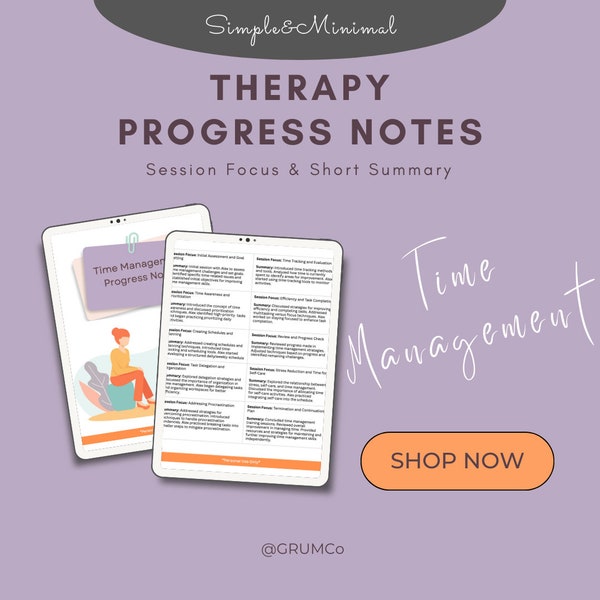 Time Management Progress Notes for Counselors and Therapists (Instant Digital Download)