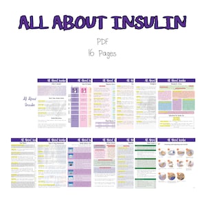May include: A 16-page PDF booklet titled "All About Insulin" with colourful illustrations and text about insulin, diabetes, and insulin delivery methods.