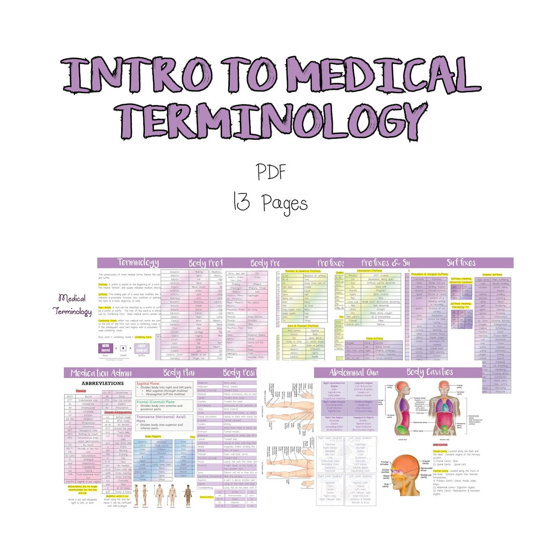 Intro to Medical Terminology Nursing Notes - Etsy