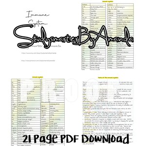 May include: A colorful chart with the title "Immune System" and a list of medical terms and abbreviations. The chart also includes a section on the parts of the immune system, with descriptions of the different components. The chart is designed to help students learn about the immune system.