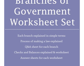 3 Branches of government worksheet set