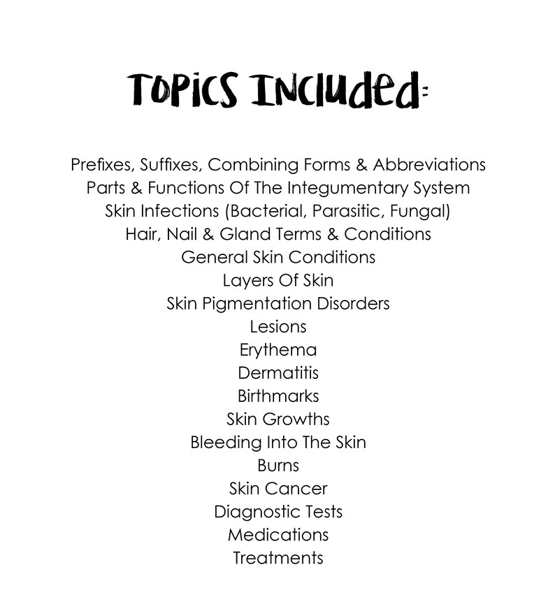 Skin Topic Integumentary System Medical Terminology - Etsy