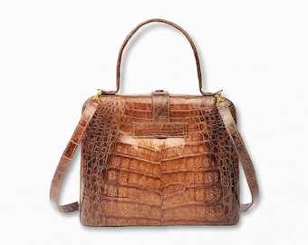 Authentic Alligator Leather Handbag, Chic Design, Snap Closure