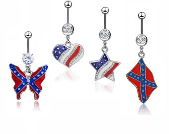 F&S 316L 4 Types of flags Butterfly ,Star, Square and Heart Shapes Surgical Steel Silver Navel Button Bar Belly Bars rings Piercing