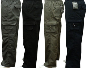 Mens New Elasticated Cargo Combat Work Cotton lightweight Trousers Pants Bottoms