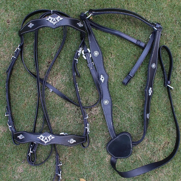 Horse Bridle With Reins And Breast Collar Set In leather Portuguese style