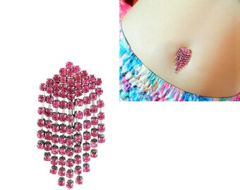 F&S 316L Pink Belly Button Bar Navel Body Piercing Ring Playboy Bunny CZ Paved Crystal Gems