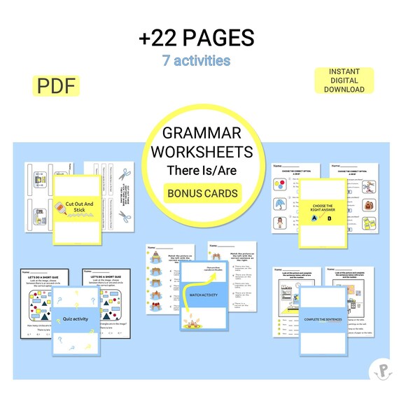 english grammar worksheets there is are activities bonus etsy