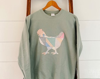 Handmade Vintage Quilt Chicken Sweatshirt