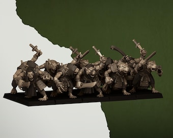 Modelos a escala de hombres rata de alcantarilla de Highland Miniatures para juegos de guerra de batallas y escaramuzas de fantasía.