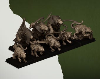 Unidad maestra de ratas de alcantarilla, miniaturas a escala de hombres rata para juegos de guerra de Highland Miniatures para batallas y escaramuzas de fantasía.