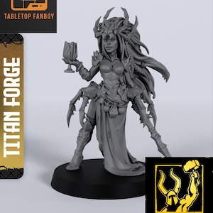 Everdark Witch Miniature 28mm or 32mm Scale by Titan Forge with Base Included