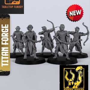 Sylvan Archers Squad of 5 Titanforge Wood Elf Miniature 28mm or 32mm Scale by Titan Forge with Bases Included