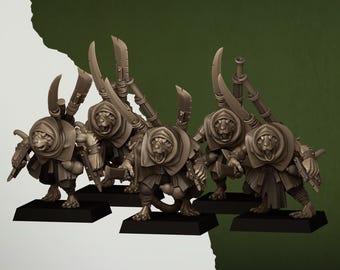 Miniaturas de hombres rata a escala de Highland Miniatures para juegos de guerra de batallas y escaramuzas de fantasía: Contrabandistas de alcantarillas.