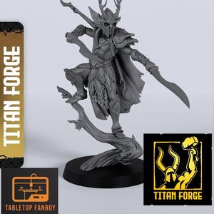 Elf Warrior Chieftain 2 Miniature 28mm or 32mm Scale by Titan Forge with Base Included