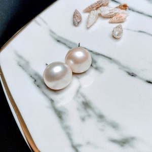 Ballet Slippers: 12mm White Freshwater Pearl Studs on Sterling Silver Posts