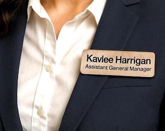 Custom Engraved Wooden Name Tag: Magnetic Staff Badge