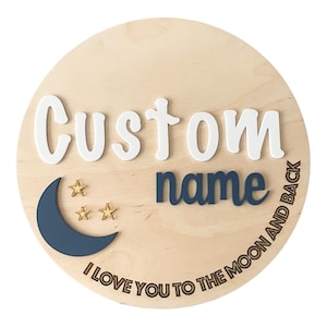 3D Wooden Nursery Name Sign: Moon & Stars Decor