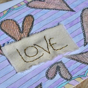 love ~ OOAK card (hand painted/hand embroidered)