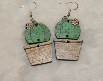 Cactus - Dangle Earrings - Wooden