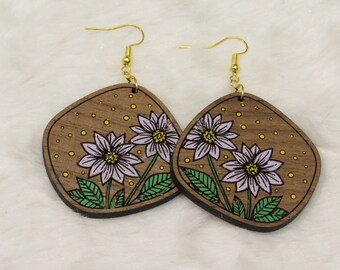 Square Flower - Dangle Earrings - Wooden