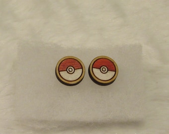 Pokeball Stud Earrings - Wooden