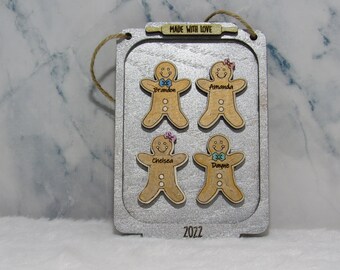 Customizable Gingerbread Cookie Ornament - Wooden & Acrylic - Up to 9 names