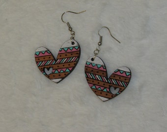 Heart  - Dangle Earrings - Wooden