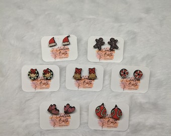 Wooden Christmas Stud Earrings