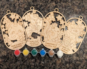 Wooden DIY Axolotl and Friends Ornaments Paint Kit 4 Pack