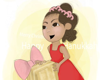 holiday greeting card girl with present