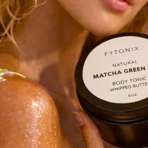 Organic Matcha Green Tea Body Butter Vegan Shea Butter moisturizer cream for dry skin healthy smooth glowy skin handmade whipped body butter image 2