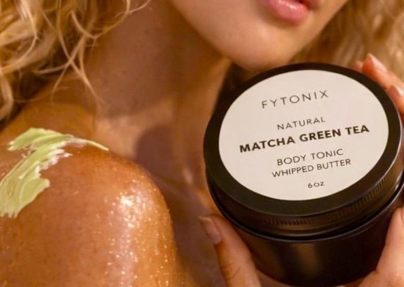 Organic Matcha Green Tea Body Butter Vegan Shea Butter moisturizer cream for dry skin healthy smooth glowy skin handmade whipped body butter image 2