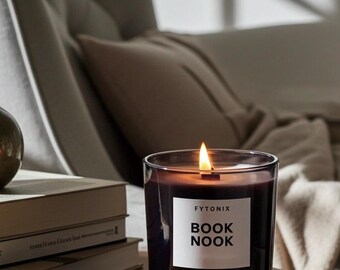 Book Nook Soy Candle Gift Book Lovers Wood Wick Natural soy wax candle library study scent candle books fragrance book worm bookish gift
